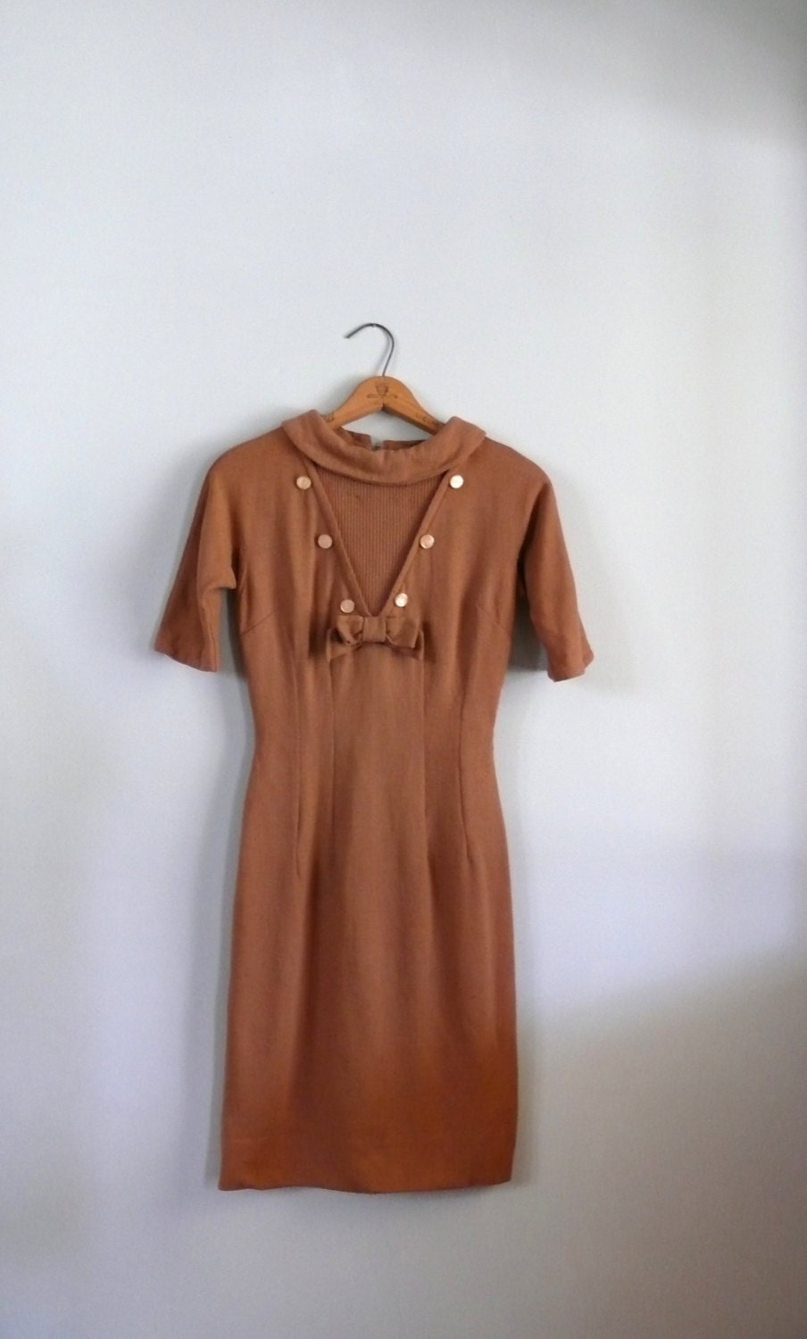vintage 1960s Dress  // Caramel Wool Sailor Dress