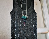 Long Crochet Necklace with Quartz on a Silver Chain. Aqua, Charcoal, Neon Pink, Pale Pink, Beaded