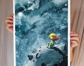 the Little Prince - 13x19in Fine Art color archival print - Large Beautiful Space Painting