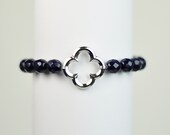 Quatre Foil Bracelet -  Navy Bead Stretchy Bracelet