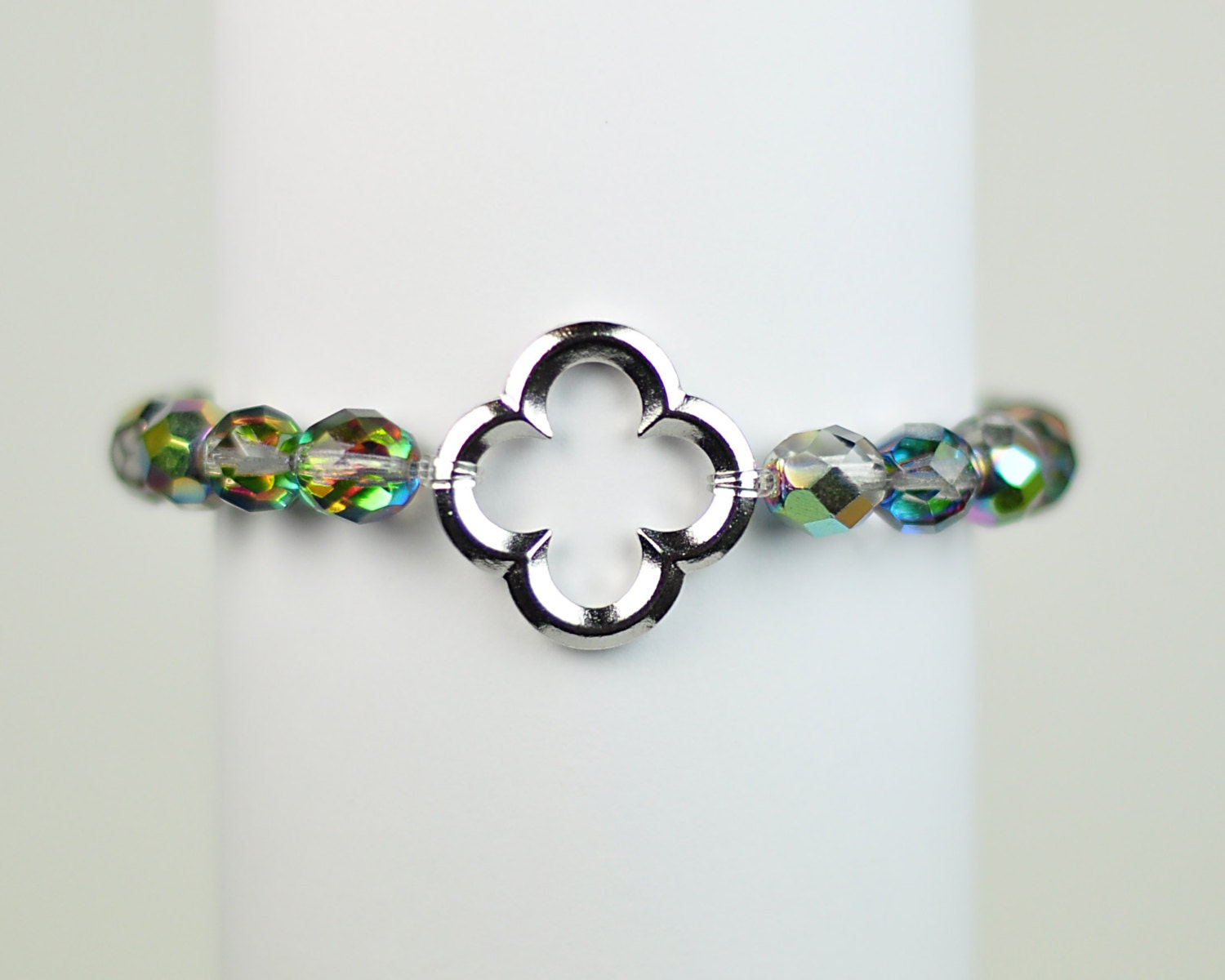 Quatre Foil Bracelet -  Metallic Bead Stretchy Bracelet