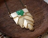 Art Deco Inspired Necklace with Green Glass Tile