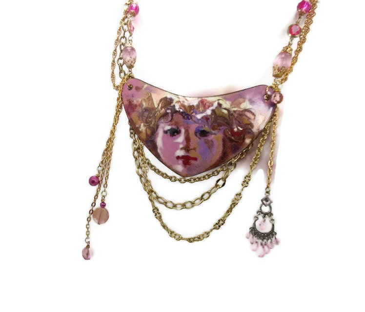 Cupid's Love Necklace - Enamaled Vintage Assemblage - One of a Kind - InVintageHeaven