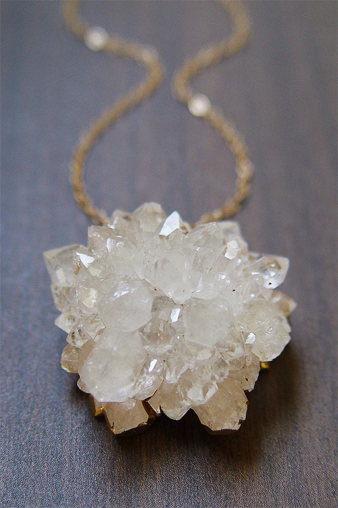 Vanilla amethyst druzy necklace - 14 karat gold pendant OOAK