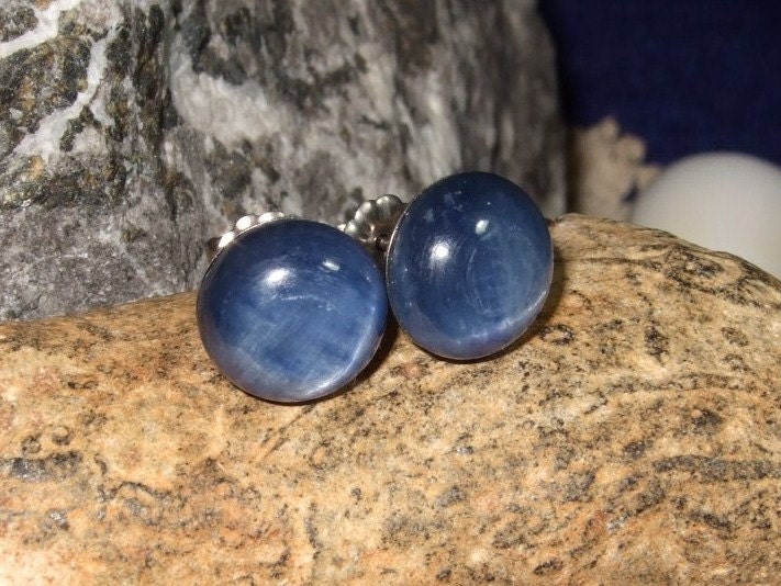10mm Blue Kyanite Titanium Studs Earrings Earings Hypo Allergenic Made in Newfoundland Throat Chakra