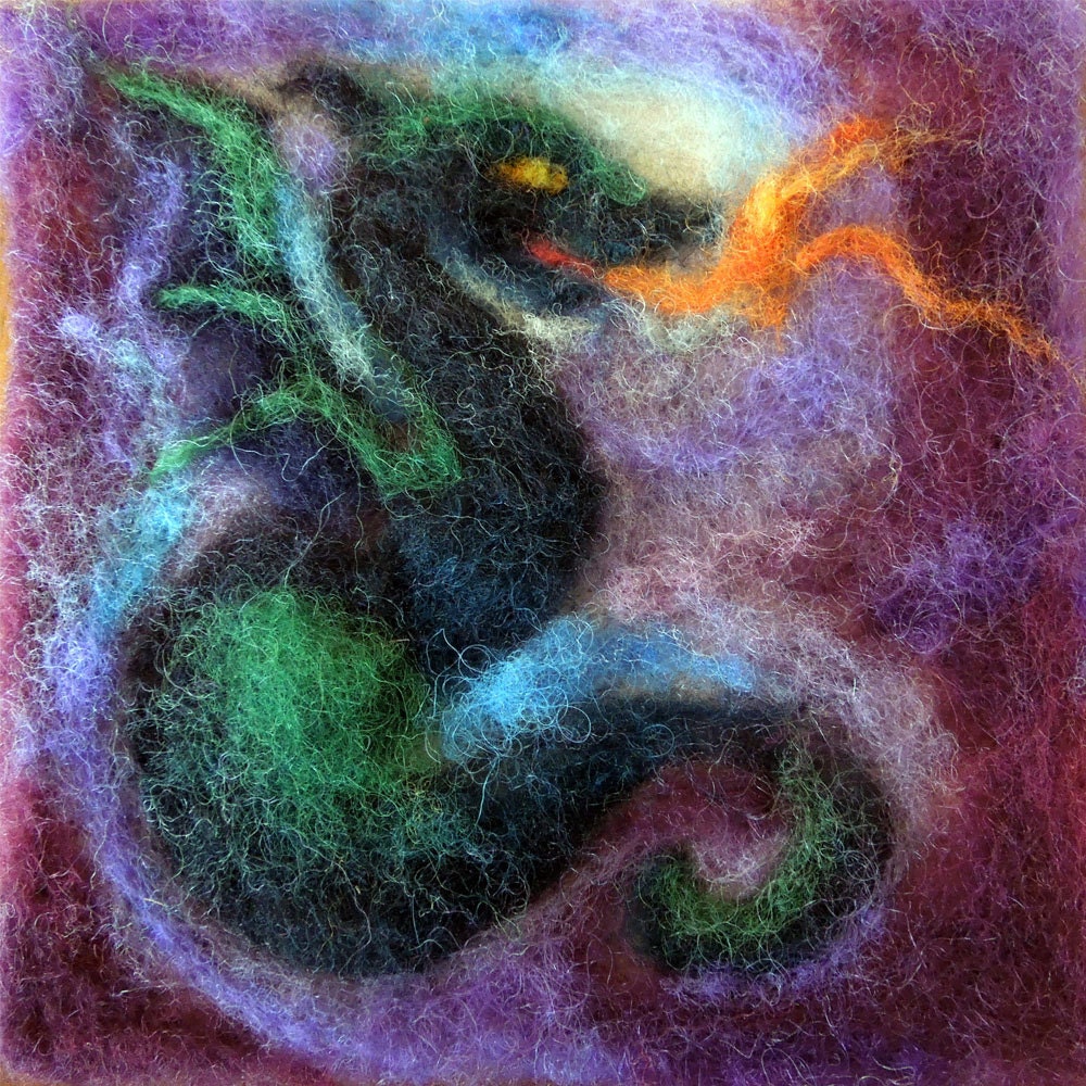080 "Sophie's Dragon" Thyme Tile Needle Felting Pattern Kit