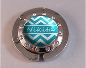 Chevron Name Swarovski Rhinestone Purse Hanger Bag Hook - Great gift for Bride, Bridesmaid, Mom, Wife, Girlfriend - Custom Colors Available