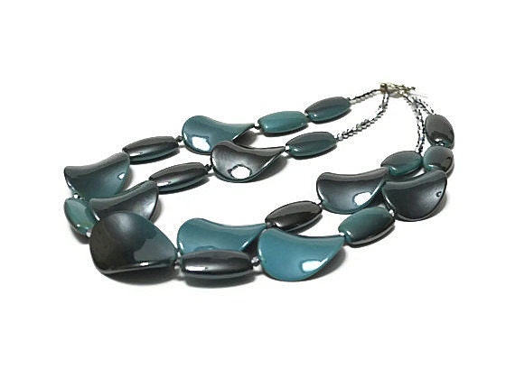 Bib, Bold, Antique Blue Oval Chunky Necklace