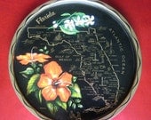 Vintage Florida State Souvenir Serving Tray w/ Hibiscus & Orange Blossom
