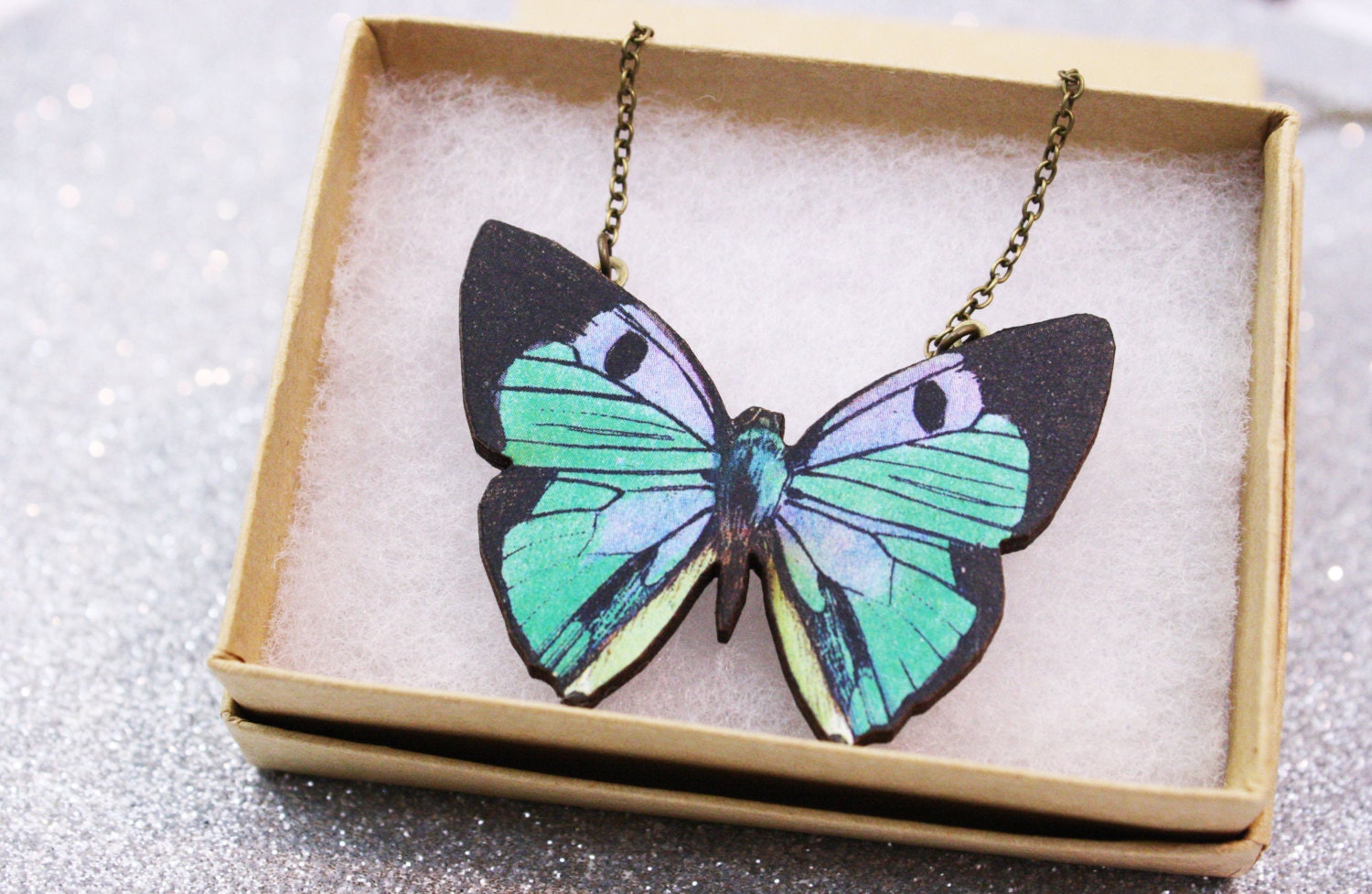 Butterfly Necklace Wooden Wood / 30% OFF SALE