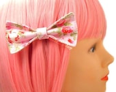 Cute Girly Fabric Hair Bow Clip Barrette Pink English Roses Shabby Chic Lolita Romantic Women Teen