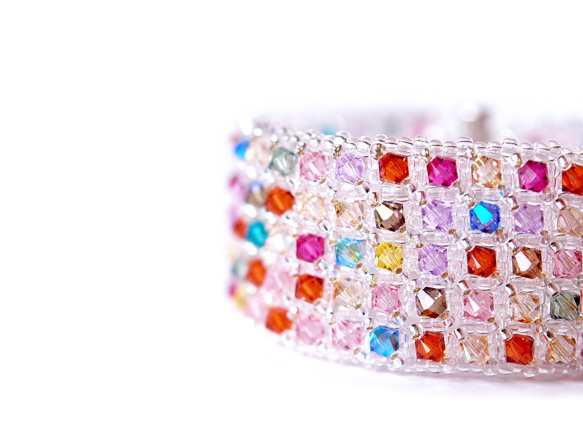 Random Pastels' - Swarovski Crystal - Spring, Summer - Unique, Handmade bracelet - Special occasion - Anniversary gift - Gift for wife
