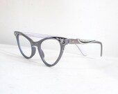NOS Rhinestone Cat Eye Frames / Grey Black Aluminum Eyeglasses or Sunglasses / GunMetal Sunglasses