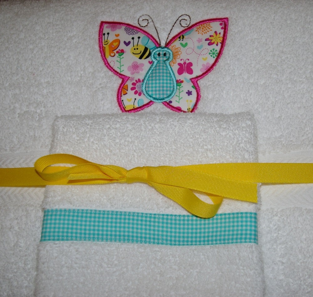 Custom Embroidered, Personalized Towel Set with Butterfly