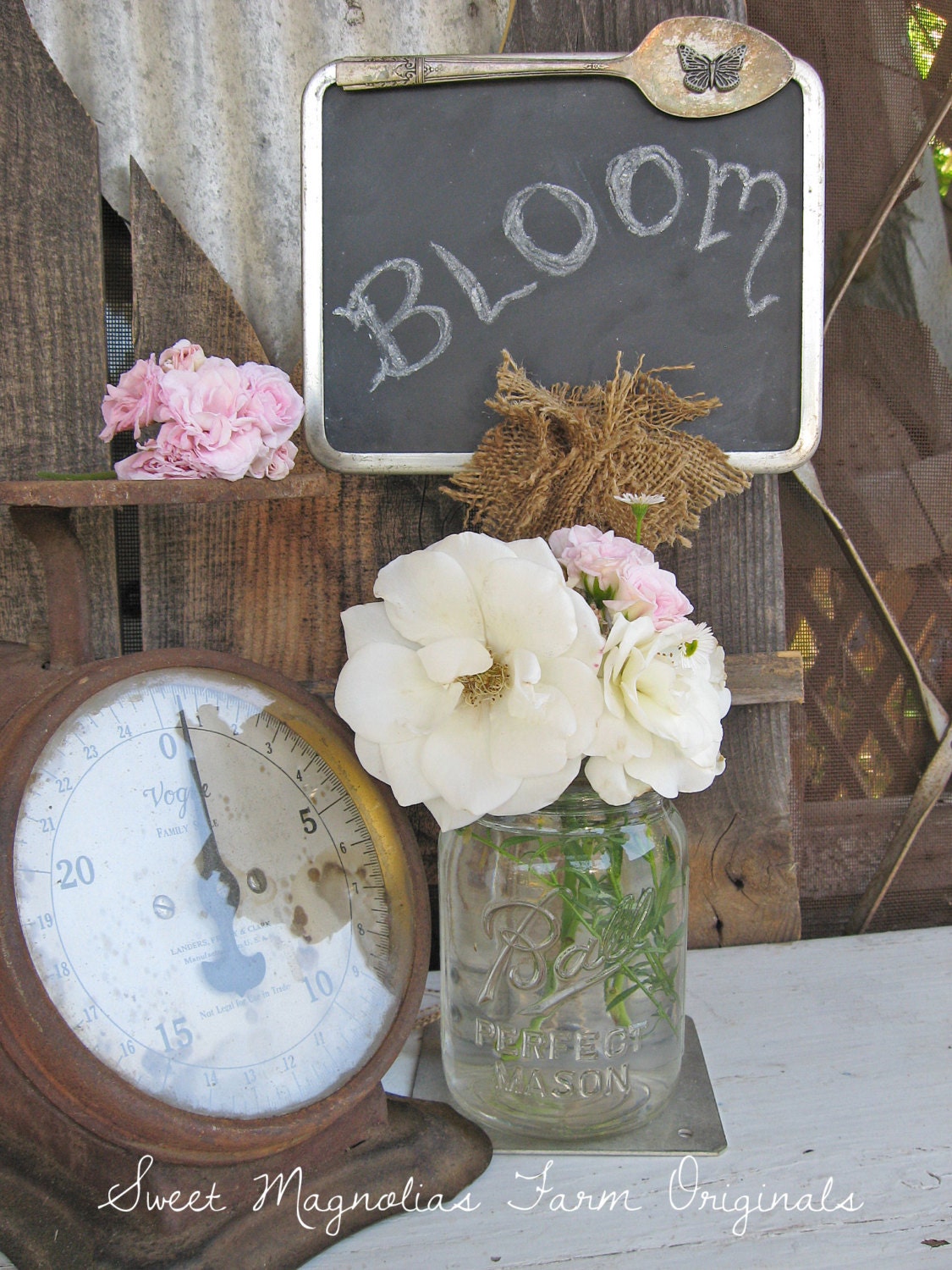 Vintage Chalkboard Sign Altered Art  Upcycled Assemblage  Farmhouse Cottage  Vintage Spoon  Rustic Charm