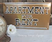 Vintage 1960s Metal Sign  " APARTMENT FOR RENT "  New Old Store Stock - Hardware Home Decor Bedroom Livingroom Wall Shabby Cottage