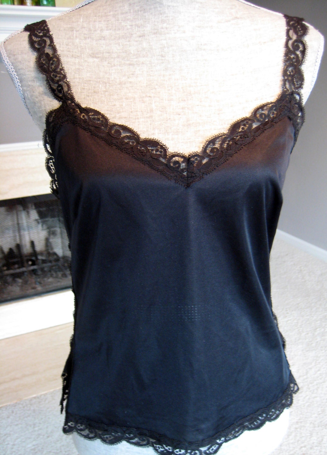 Vintage 1970s Black Olga Camisole size 34