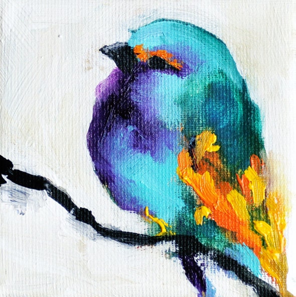 Bird 3 - original oil painting, mini bird portrait, 4x4 inch