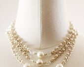 1950s Pearl & Clear Beaded Silver Triple Stranded Necklace
