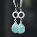Brilliant Sea Foam Teardrops with Pave Crystal O Links on Pave Crystal and Silver French Earrings