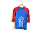 BOO - Monster Series Handpainted Eco Fleece Raglan Crew Neck Oversized Color Block Sweatshirt in Classic Red and Blue - S M L XL 2XL 3XL