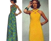 1970s Crossed Halter Dress Pattern Simplicity 5014 Maxi or Mini Length Bust 34