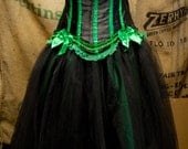 Green & Black Burlesque Showgirl corset prom dress costume with tulle skirt