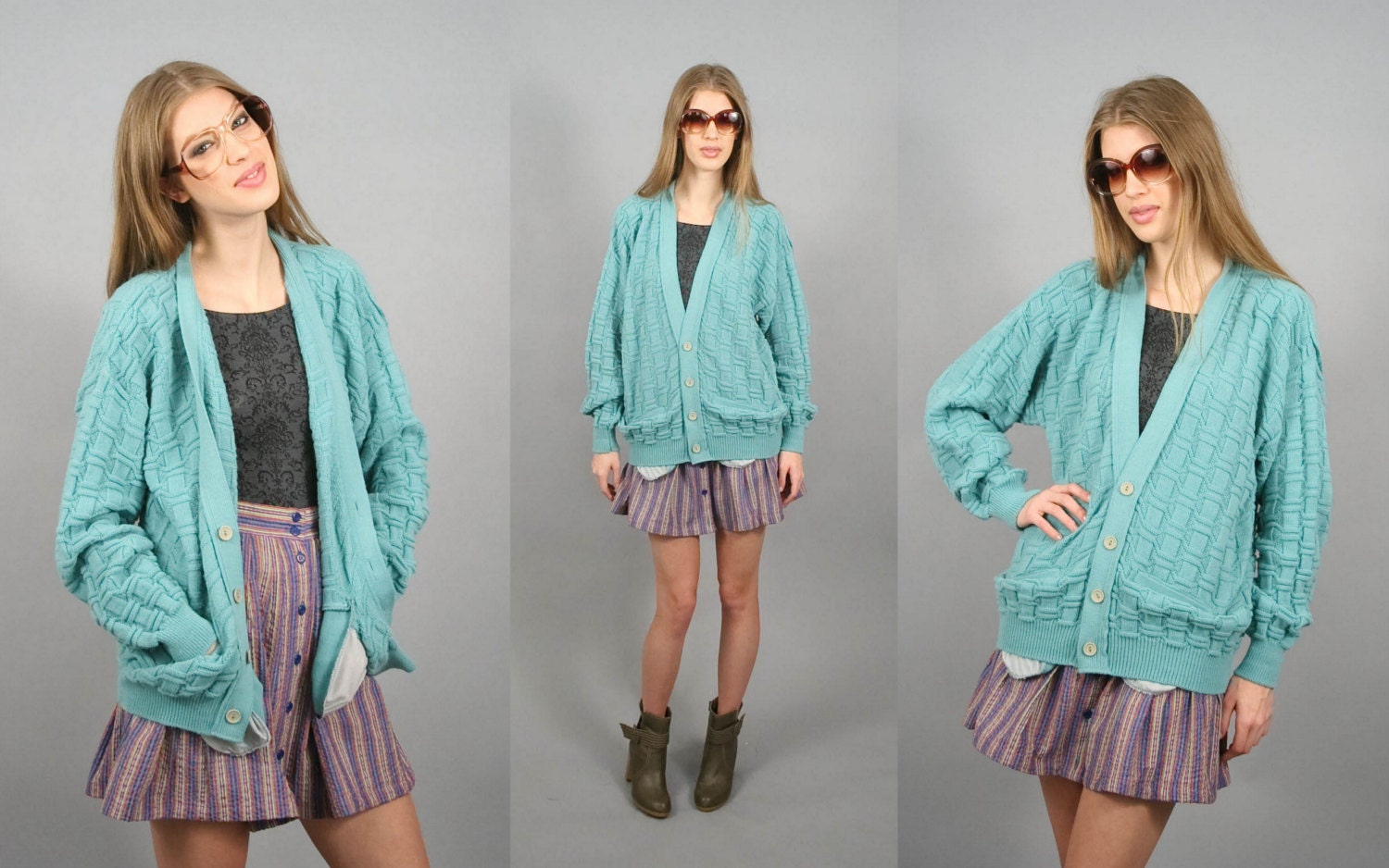 Vintage Grandpa Cardigan Oversized Jumper Slouchy Sweater  ( O )