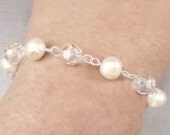Bridal Bracelet, White Cultured Pearl Swarovski Crystal Bridal Bracelet, Bridesmaid Bracelet, Wedding Bracelet - Maria (WB0009)