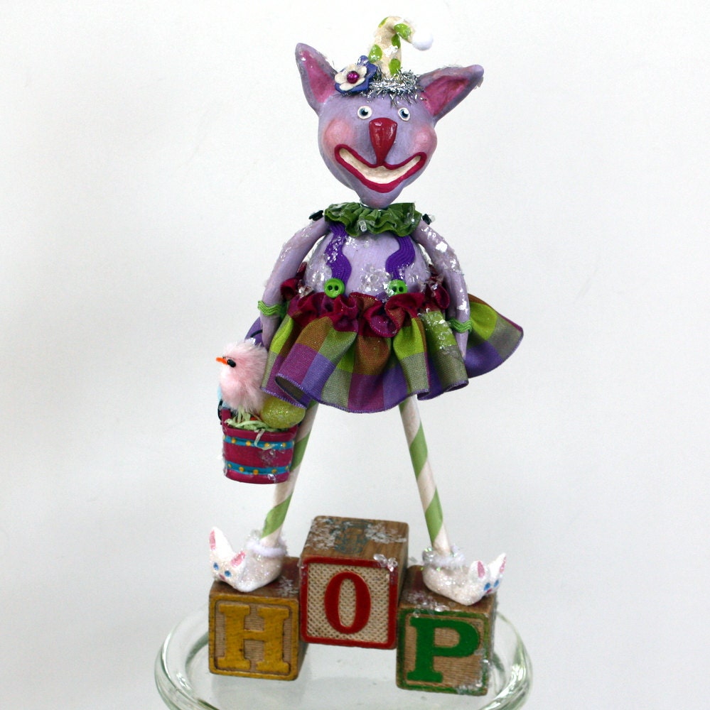 Lilac Bunnykins - Whimsical Easter  Bunny Paperclay Collectible Art Doll