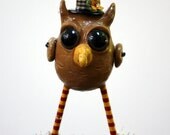 Folk Art Owl Bird Art Doll Paper Mache Sculpture