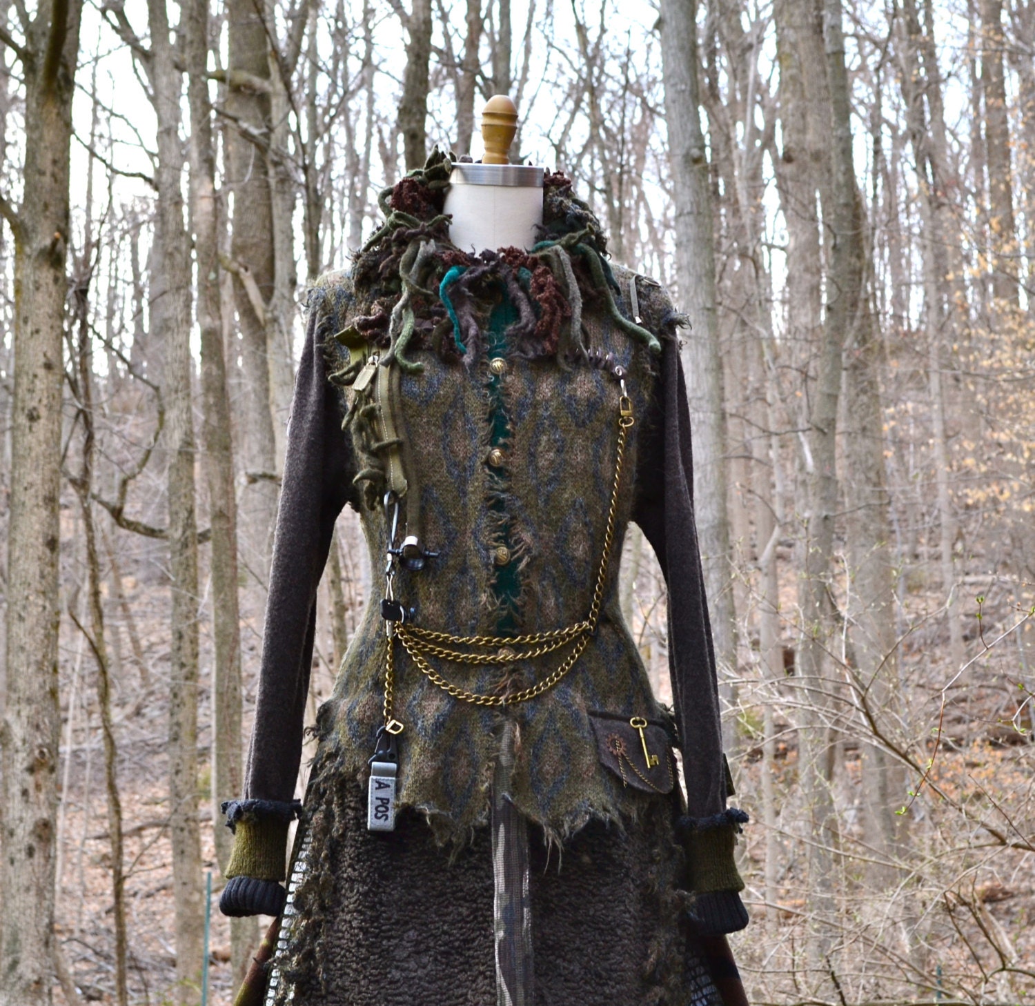 Tattered military style steampunk felted sweater COAT. Size L/XL. Ready to ship