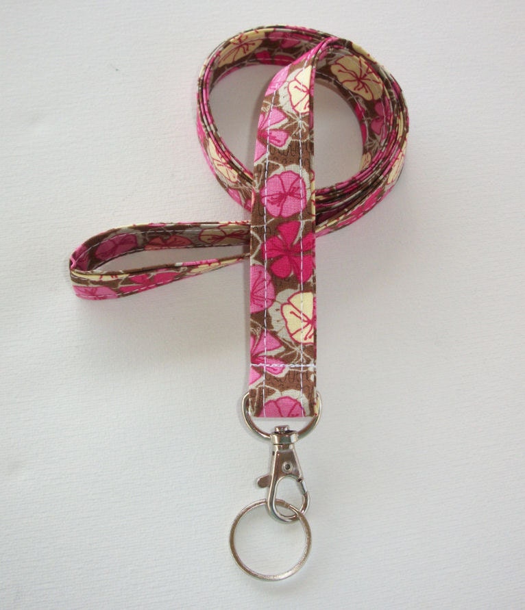 Fabric Lanyard / ID Holder with lobster claw clasp -  blooms - roses - flowers