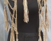 Beige Tan Silk Handmade Lacy Crochet Scarf
