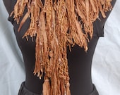 Warm Ginger Brown Beaded Silk Handmade Crochet Scarf