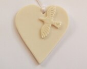 Handmade Porcelain Ceramic Hanging Heart Decoration - Dove - Great Mothers Day Gift