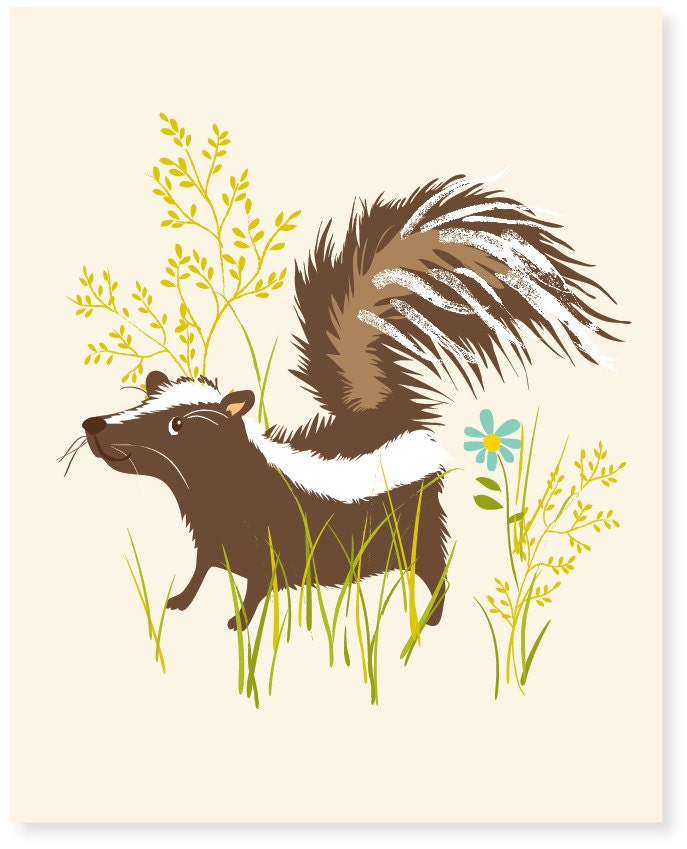 SKUNK - woodland art print 8x10