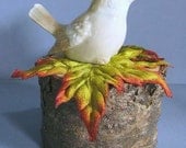 Cottage Chic Decor Vintage Bird Figurine Perched on Log Tablescape