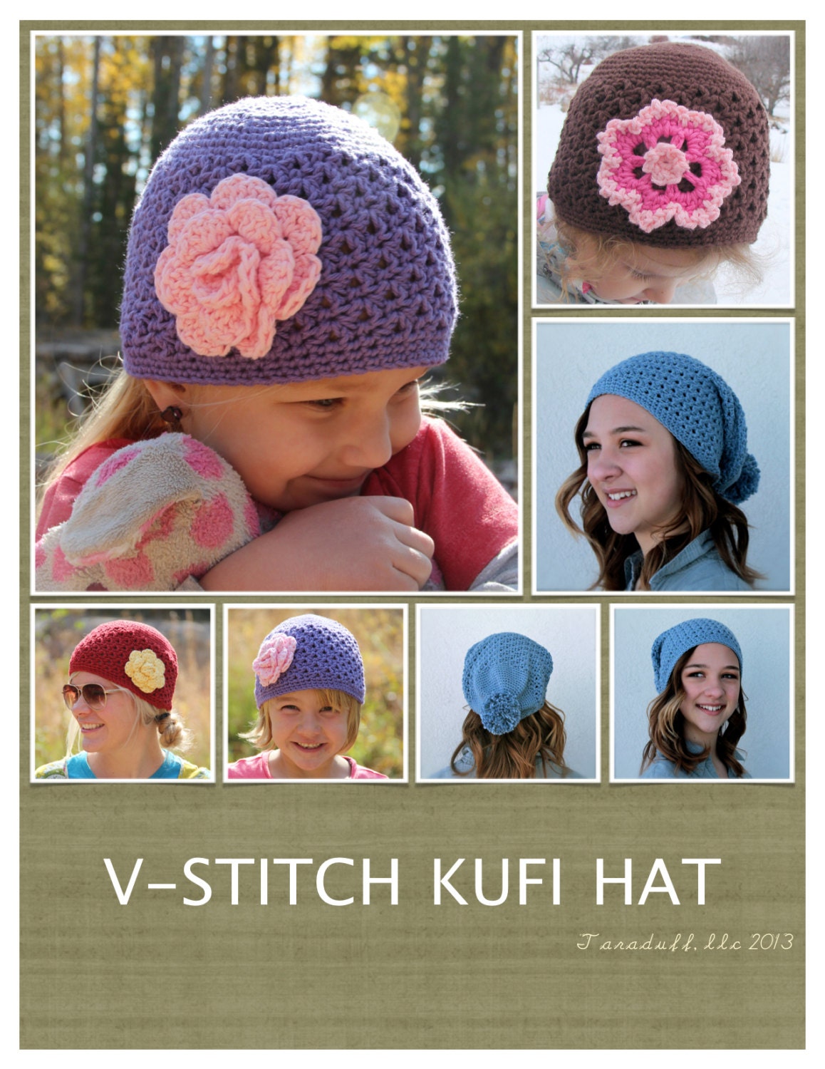 V-stitch Kufi hat Crochet PATTERN - All sizes