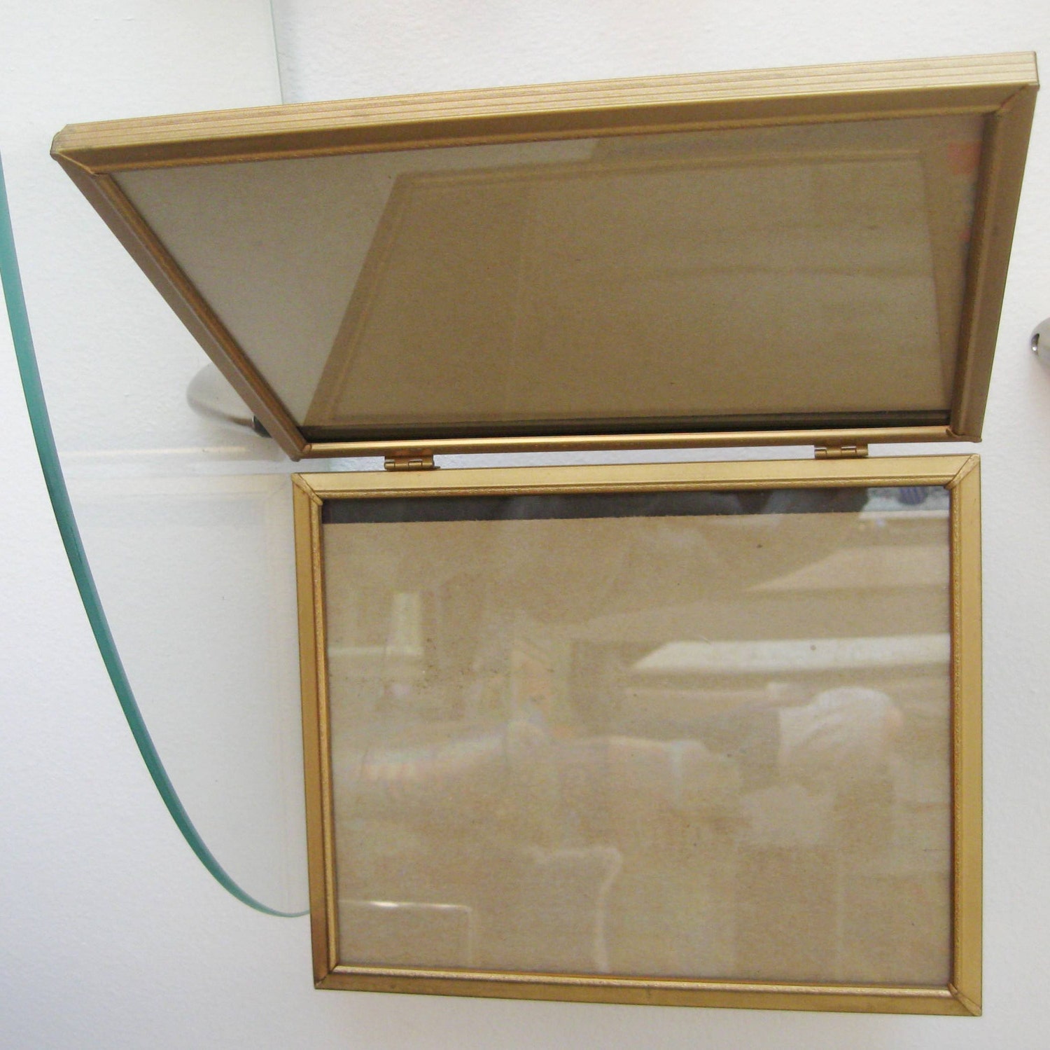 Vintage Picture Frame Gold Metal Matt Finish Double Bi Fold Hinged 8 x 10 1940s
