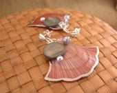 Pink Sea Shell with Grey Mother of Pearl Silver Plated Post Earrings