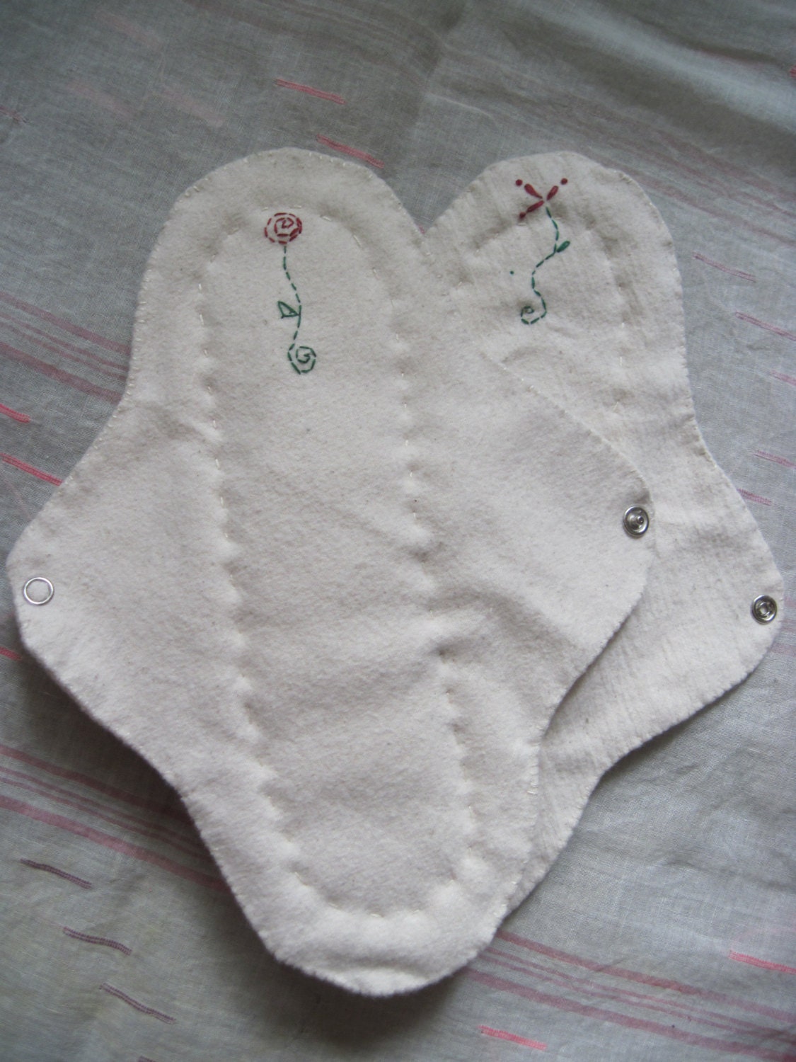 Two Large 100% Organic Hand Stitched Menstrual Pads