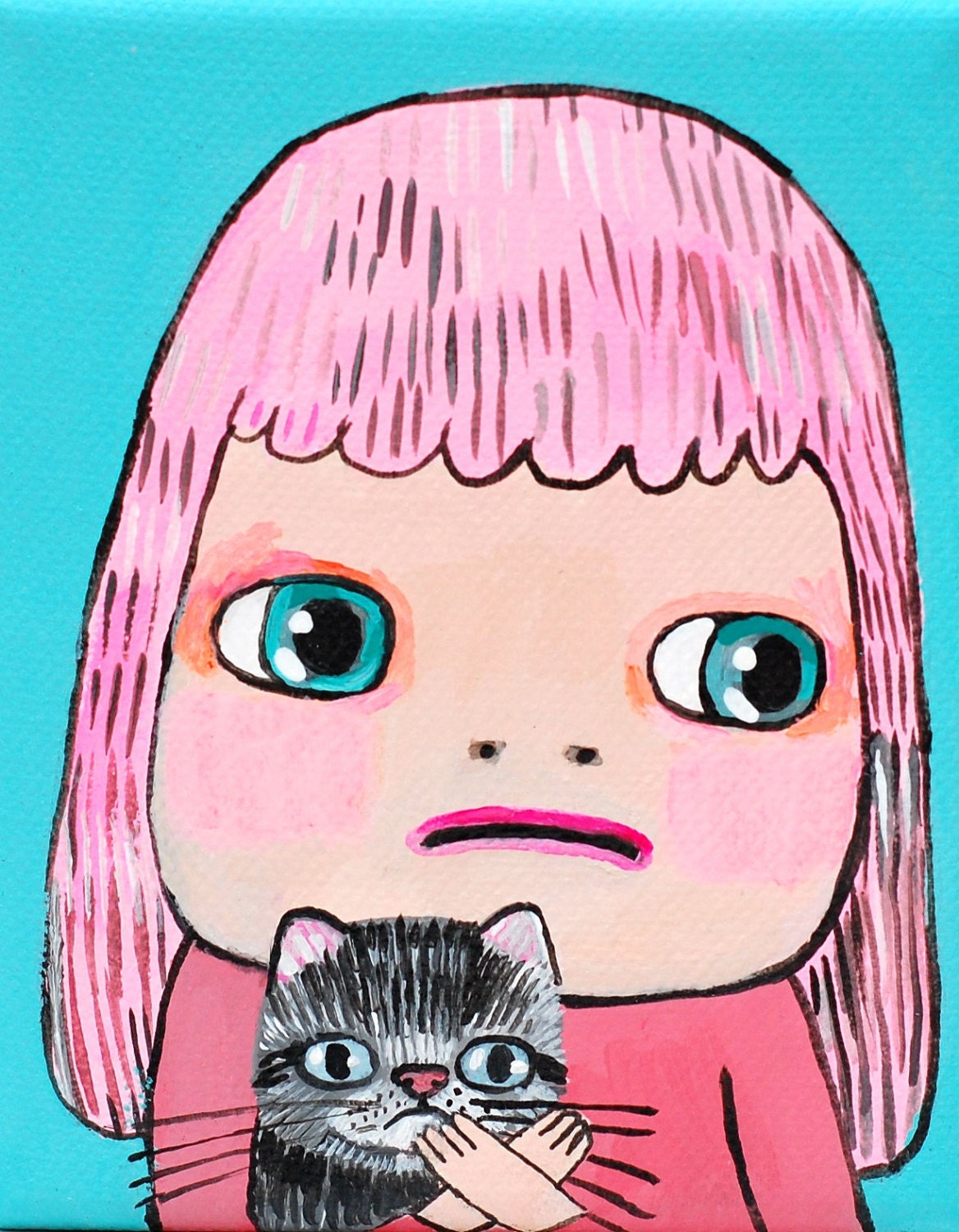 girl and cat (original painting on canvas)