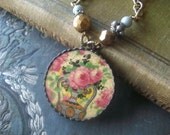 Vintage Broken China Soldered Pendant Assemblage Necklace, Shabby Chic, Wedding Jewelry, Gypsy Chic, Victorian, Mother's Day Gift