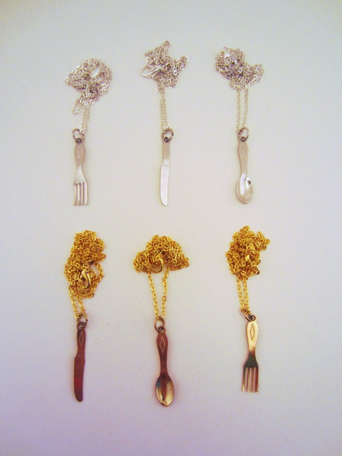 Set of three friendship necklaces gift set. Gold cutlery. Fork, spoon, knife. Best friend gift,