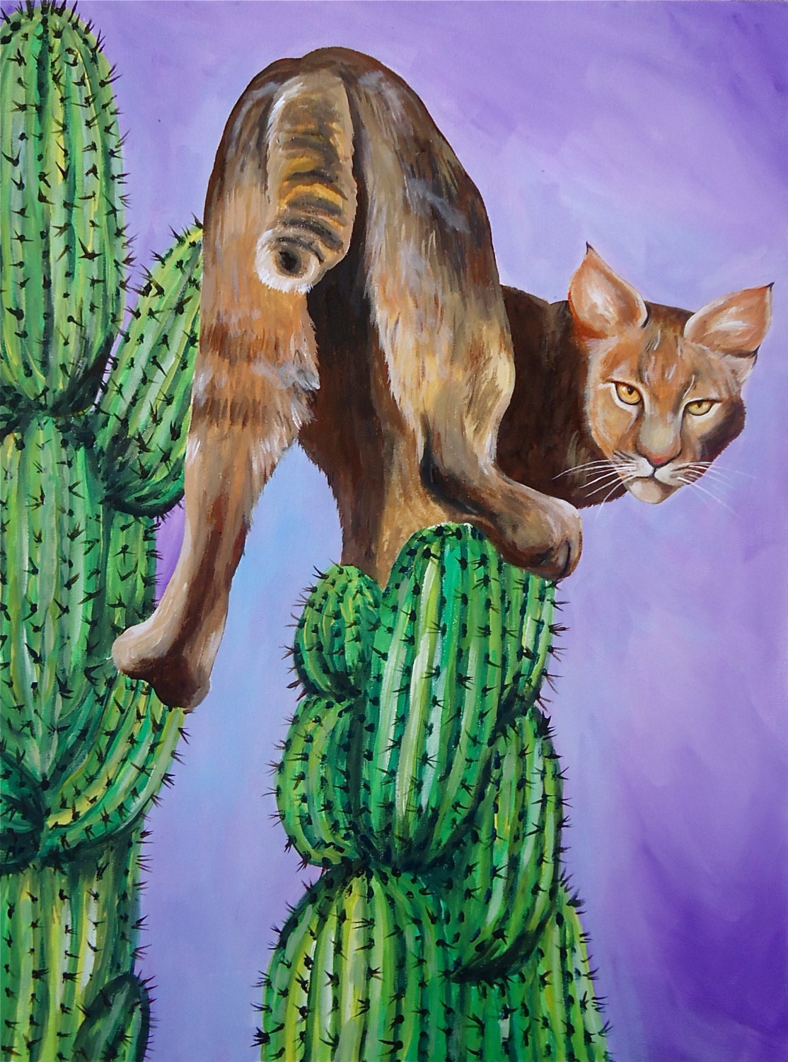 cactus cat green spikes purple orange PRINT