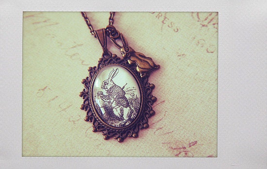 Alice in Wonderland Rabbit Necklace Gothic Victorian Jewelry Bridal Rabbit Woodland Whimsical gothic necklace