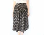 Vintage Long High Waisted Skirt - Black and White Silk Dotted Print Full Skirt - S
