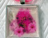 Hot Pink Shabby Rose Pendant Ribbon Necklace