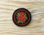 Pink Bouquet on Black Embroidered Floral Brooch